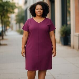 Susan Graver Women’s 2X‎ Burgundy Ponte Knit Cap Sleeve Midi Dress Slimming Work